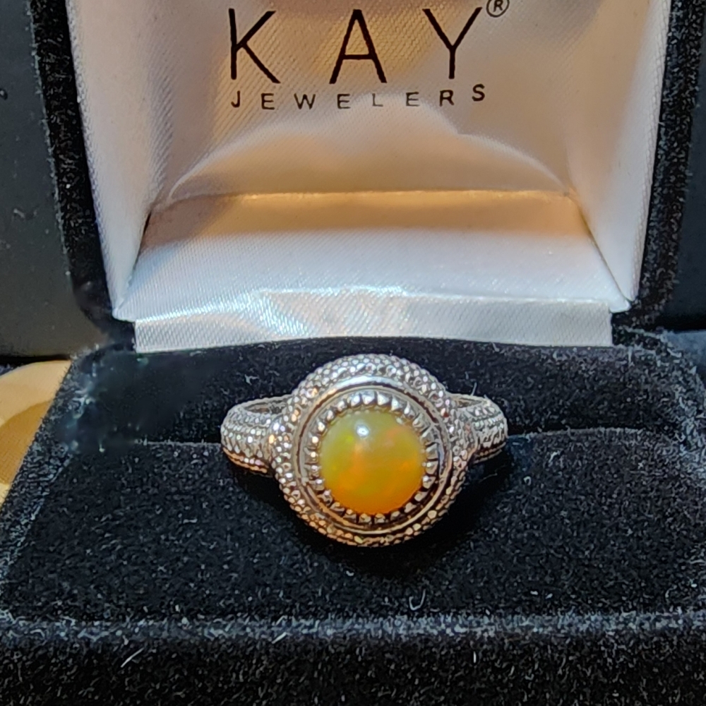 Gorgeous Genuine Opal & Diamond Halo Ring